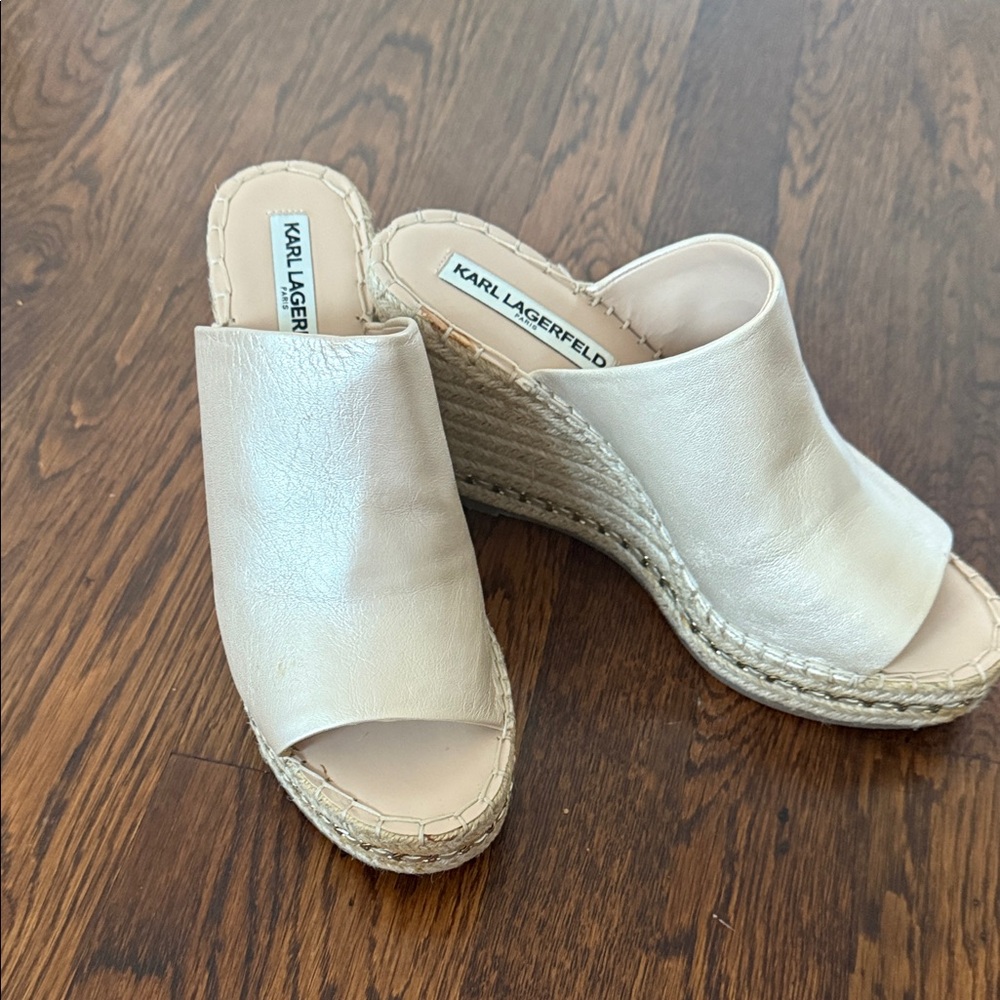 Karl Lagerfeld Off-White Wedge Mules